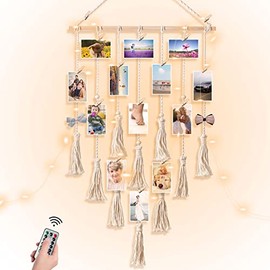 JOBOSI Macrame Wall Hanging Pictures clip photo holder Boho Bedroom Decor Teenage Girl, Birthday Gifts Gift for mom Gifts for grandma from Granddaughter Nana gifts Memorial Gift Friends Gifts