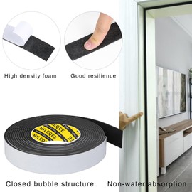 MILEQEE Single-Sided Adhesive Foam Tape EVA Black, Multipurpose Sponge Sealing Strip Window Door Insulation Table Edge Protector Wall Bumper Guards, 1.57in x 16.4FT
