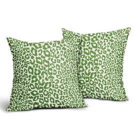 Lime Green White Leopard Print Pillow Covers 18X18 Inch Set of 2 Cheetah Animal Spots Decorative Pillow Cases Preppy Chinoiserie Linen Cushion Case Farmhouse Home Decor For Sofa Couch Porch Outdoor
