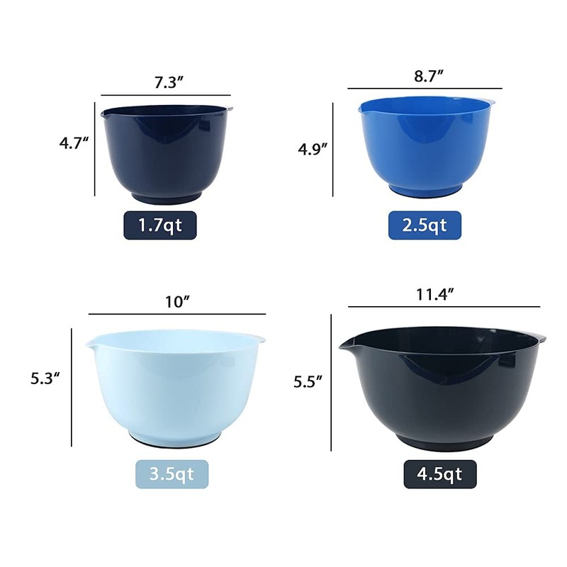 BoxedHome Nesting Plastic Mixing Bowl Set With Pour Spout, Microwave