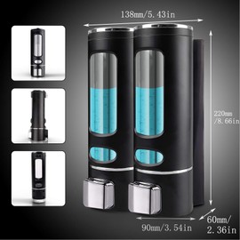 Soap Dispenser Manual ABS Wall Mount for Shower Gel, Hair Shampoo or Hand Cleanser 2x 400ml Black