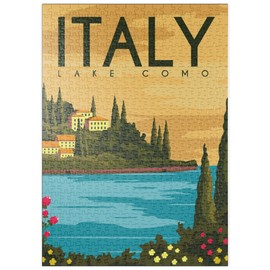 MyPuzzle Lake Como Italy, Art Deco Style Vintage Poster, Illustration - Premium 500 Piece Puzzle - MyPuzzle Special Collection by Puzzle Galaxy