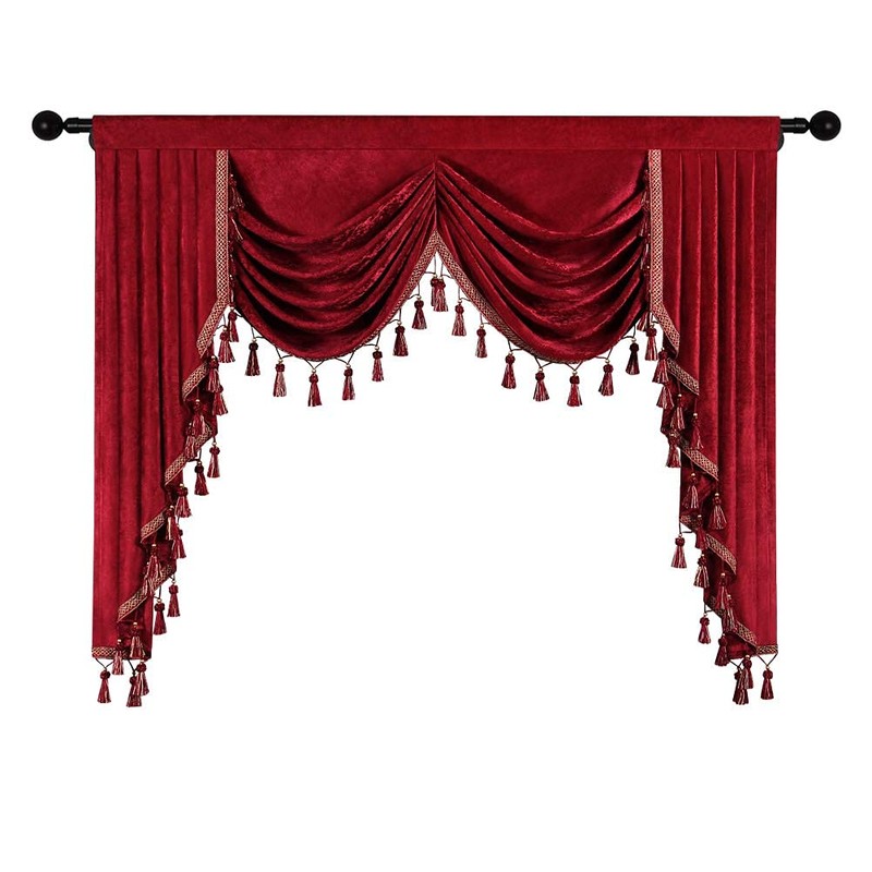 ELKCA Thick Chenille Window Curtains Valance for Living Room Burgundy