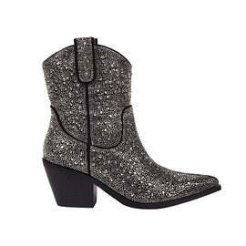 vivianly Rhinestone Black Cowboy Boots for Women Western Ankle Glitter Boots Cowgirl Boots, Women's Mid Calf Sparkling Diamond Boots Pointed Toe Chunky Heel Boots Size 12 Black