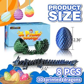8pcs 3D Printed Dragon Eggs with Dragons Inside, Articulated Fidget Toys Set, 3D Dragon Figurines for Kids Goodie Bag Stuffers, Classroom Prizes, Birthday Party Favors, Collectible Gifts