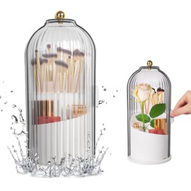 Figarge Makeup Brush Organiser 360° Rotating Cosmetic Organiser with Lid Makeup Organiser Dustproof Brush Holder for Bedroom and Bathroom Dressing Tables (Black)