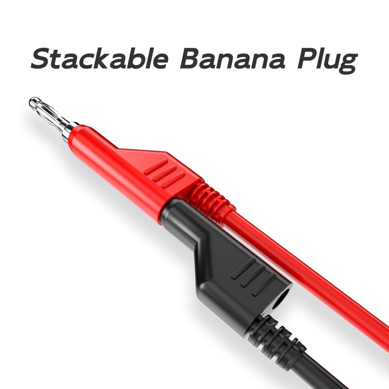 Cleqee 10PCS Stackable 4mm Banana Plug to Crocodile Clip Test