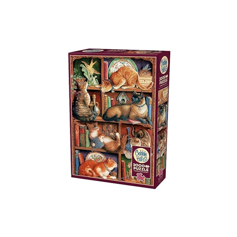 Cobblehill 50710 2000 pc Feline Bookcase Puzzle, Various