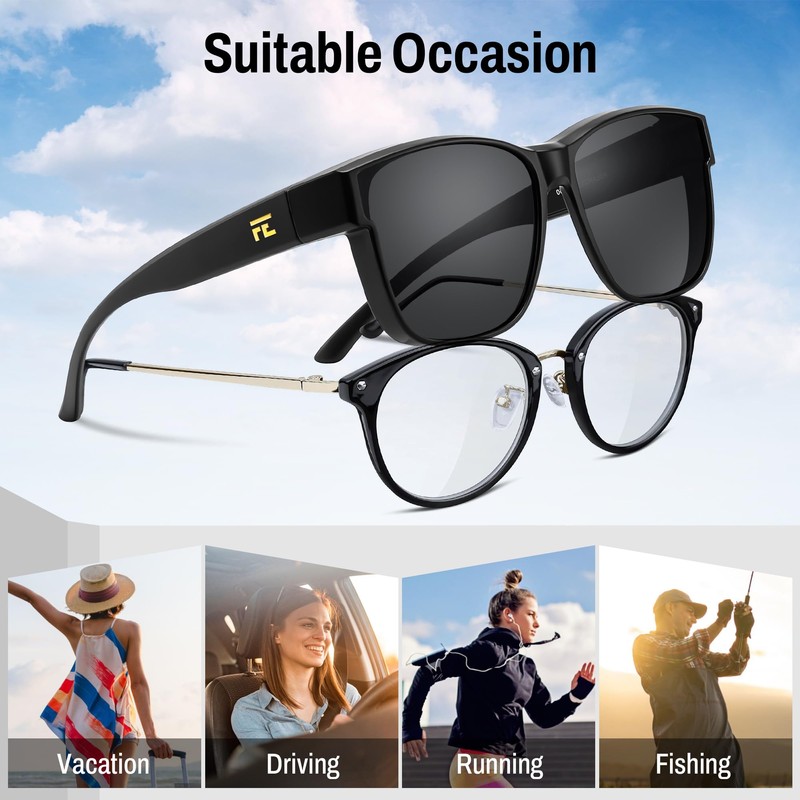 FEISEDY Polarized Sunglasses Fit Over Glasses for Women Men Large