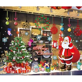 Xmas Window Stickers Large Chrismas Windows Decals Window Decorations Large Santa Claus Christmas Tree Clings for Christmas Window Display Double Sided Reusable Static Clings for Showcase