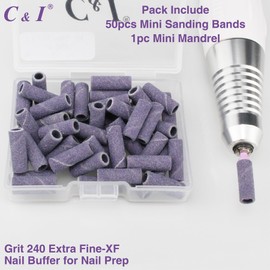 C & I Nail Drill Bits 50pcs Mini Sanding Bands & 1pc Mini Mandrel Acrylic Gel Nails Remove Fake Nails Shaping Cuticle & Nail Prep Function Nail Supplies for Nail Techs (240 Extra Fine-XF,Purple)