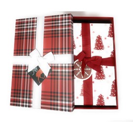 The Seasonal Shop 4 Luxury Apparel Christmas Gift Boxes Nesting Stacked Rectangle Boxes with Lids, Bows, and Holiday Tags in Assorted Sizes for Holiday Decoration or Decorative Present Wrapping (Red)