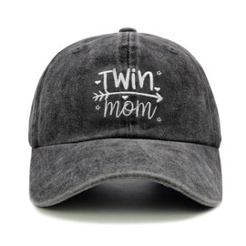 Qoyupuza Twin Mom Gift Women's Baseball Cap, Adjustable Cotton Hat for Moms of Twins, Stylish Motherhood, Black, One Size