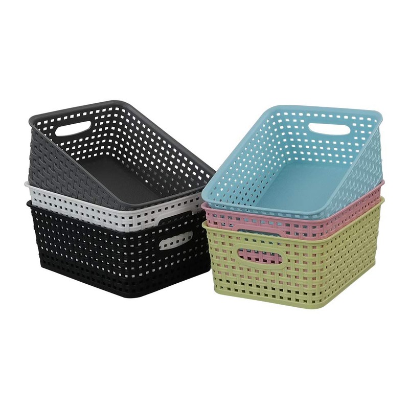 Rinboat Muti-Colour Rectangle Plastic Weave Storage Shelf Baskets, Pack of