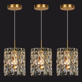 NISIDUN Modern K9 Crystal Pendant Lights Kitchen Island Set of 3,Gold Chandeliers for Dining Room Light Fixtures Over Table,Hanging Chandelier for Kitchen Island Entryway Bathroom BedHead Bedroom