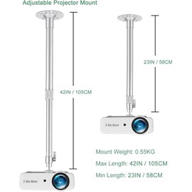 2-Be-Best Upgraded Long Projector Mount 23-42 in / 58-105 cm Extendable Ceiling Projectors Mounts Adjustable Ceiling Projector Mount Sliver