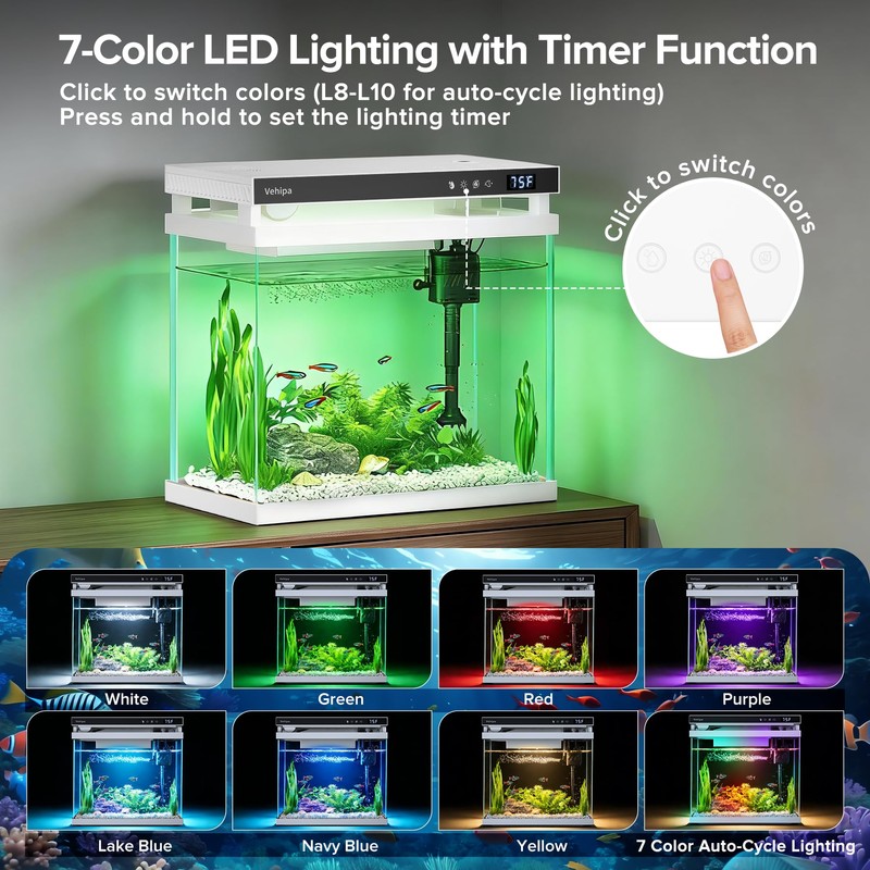 Vehipa Fish Tank Aquarium, 2.2 Gallon Smart Fish Aquarium Kits