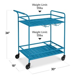 Best Choice Products Outdoor Mobile Patio Bar Cart, Home Bar Serving Cart, BBQ Side Table w/ 2 Tier Storage, Wine Rack, Lockable Wheels - Peacock