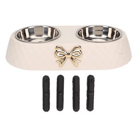 Tnfeeon Pet Dog Bowls, Stainless Steel Dog Bowl with Non Skid Silicone Mat Pet Food Scoop Water and Food Feeder Bowls for Feeding Small Medium Large Dogs Cats Puppies (Beige)