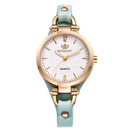 JewelryWe Women Punk Leather Watch: Green Vintage Gothic Analog Quartz Watches Steampunk Retro Casual Bracelet Cuff Wristwatch