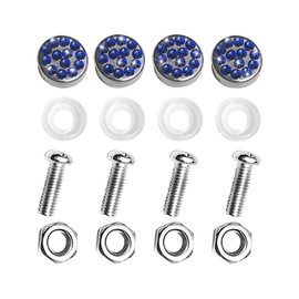 Norkmdi 4PCS Bling Car License Plate Frame Screw Caps, Anti-Theft Crystal Rhinestone Vehicle License Plate Fastener Bolt Cover Washer Kit, Glitter Auto Exterior Accessories, Universal Fit (Blue)