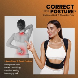 ZIMAOSHAN Posture Corrector Brace for Women - Back Posture Corrector for Hunchback & Shoulder Pain Relief, Spine Alignment, Invisible Under Clothes (Black, Large 32-39 in)
