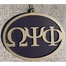 Handmade Painted Wood Ornament - 4" Omega Psi Phi - Old Gold over Purple - 173-0722