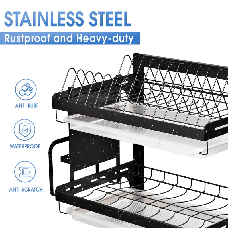 Virgorack 3 Tier Large Wall Mounted Dish Drainer, Stainless Steel