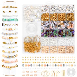 TaoTazon Beads for Bracelets, Gemstone Beads Set, Beads for Threading for DIY Craft Bracelets with Elastic Cord - Assorted Colours and Shapes