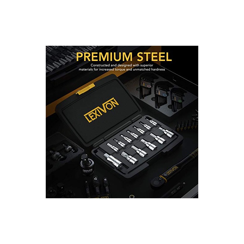 LEXIVON HEX Bit Socket Set, Premium S2 Alloy Steel |