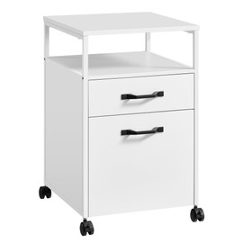 VASAGLE File Cabinet, Mobile Filing Cabinet with Wheels, 2 Drawers, Open Shelf, for A4, Letter Size, Hanging File Folders, Cloud White UOFC071W14