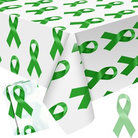 Buryeah 3 Pcs Mental Health Month Plastic Tablecloths Rectangle Table Cover Green Ribbon Waterproof Table Cloth for Kitchen Home Party Decor, 54 x 108 Inches