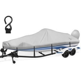 Boatpro 1200D Heavy Duty Waterproof Boat Covers 17-19ft with Motor Cover,Bass Boat Cover with Windproof Metal Buckle,Fits Bass Boat,Tri-Hull,Runabout Boat,Gray