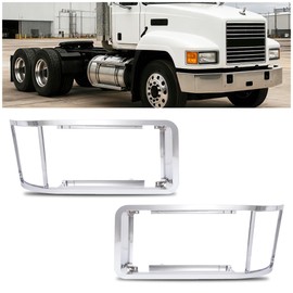 HECASA Front Pair Headlight Bezel Silvery Compatible with 1990-2007 Mack CH600 CH612 CH613 CH600K CL600 CL700 CL Series [SBA Hood ONLY] Headlamp Cover Trim Replacement for 731395475 8895501 LH&RH
