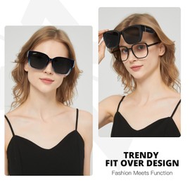 Myiaur 2 Pack Over Glasses Sunglasses for Women Polarised Oversized Frame Sun Glasses with UV400 Protection, Driving & Outdoor