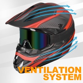 Yesmotor Youth Dirt Bike Helmet Quick Release Buckle - Dirt Bike Helmets for Kids 8-14, Youth ATV Helmet (Gloves Goggles Mask) 4Pcs Set - DOT Approved（Red,M）