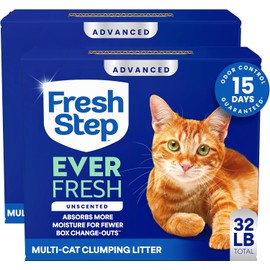Fresh Step Outstretch Advanced Long Lasting Clumping Litter Simply Unscented, Activated Charcoal Litter Lasts 50% Longer, 32 lbs. (2 x 16 lb. Box)