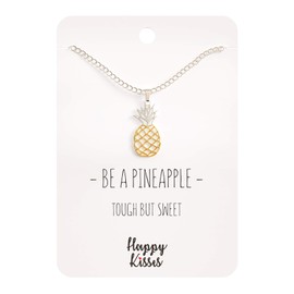 Happy Kisses Pineapple Necklace – Be A Pineapple Pendant – Message Card (Gold and Silver)