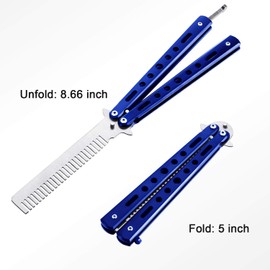 2 peines de mariposa de acero inoxidable plegables para entrenamiento y práctica, herramientas de peinado para deportes al aire libre (azul)