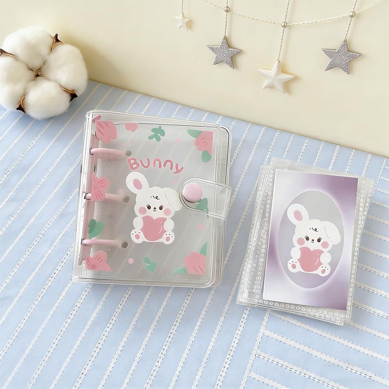 KUAIDHFK Sticker Notebook, A8, Transparent, Mini 3-Hole Binder, Clear Seal