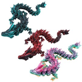 SUMLAND 3 Pack 3D Printed Dragon, 12inch Articulated 3D Dragon Without 3D Printed Eggs Black Green/Black Red/Rainbow