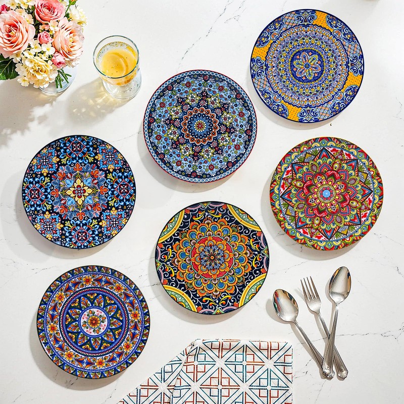 Romatlink 8.5 Inch Ceramic Dinner Plates Set of 6, Bohemian