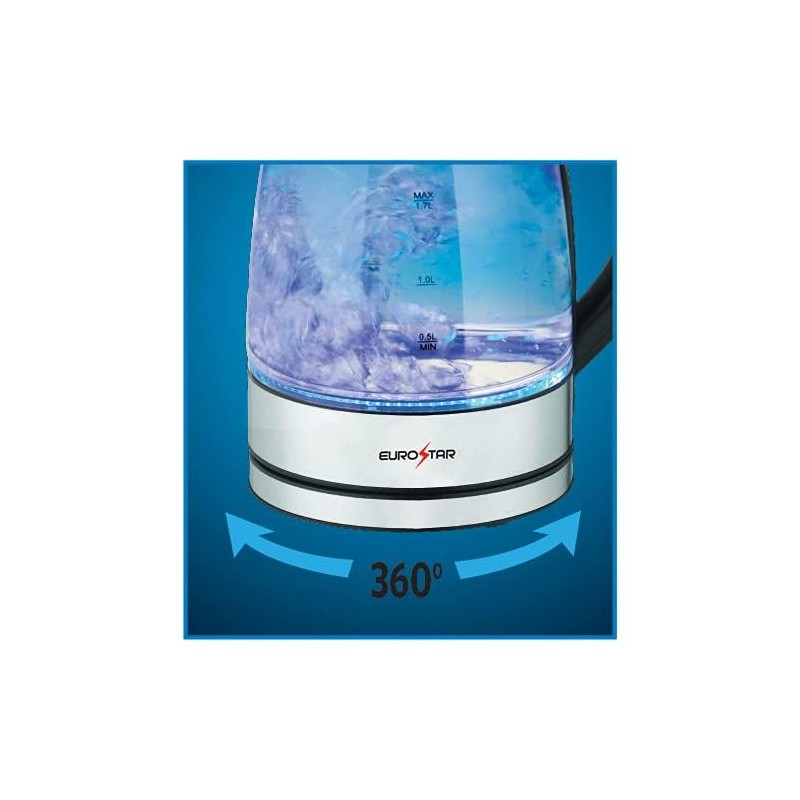 EUROSTAR EKG17BK 1.7L Glass Kettle, Black