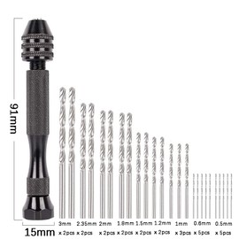 Hand Drill Bit Set, 25 Pieces Micro Mini Twist Drill Bit Set (0.5-3 mm) with 1 Piece Hand Drill Tools, Mini Drill Pin Vise Hand Drill, for Hand Drill, Metal, Wood, Jewellery, Model Making, DIY Drillin