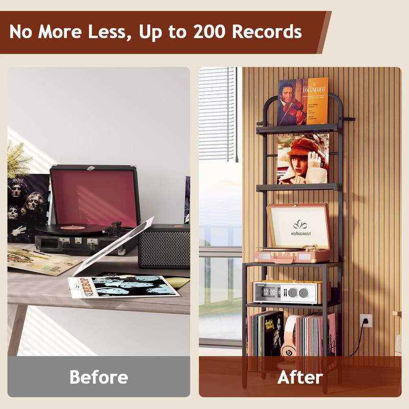 Homsorout Record Player Stand with Vinyl Storage - 5-Tier Turntable