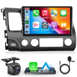 Android Radio for【Honda Civic 2006 2007 2008 2009 2010 2011】10 Inch Touchscreen Car Stereo with Wireless Carplay Android Auto WIFI BT GPS Navigation - Color: 4+64Car radio+Microphone+HD Camera