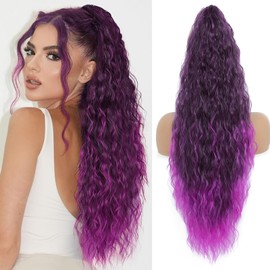 HYYLFS Claw Clip in Ponytail Extension 30 Inch Long Wave Curly Pony Tail Hair Extensions for Women fluffy Natural Looking Synthetic Hairpiece for Daily Use(Omber Purple, 30Inch)