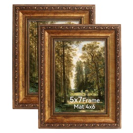 5x7 Vintage Gold Picture Frame, 2 Pack Ornate Victorian Frame for Gallery Wall & Tabletop, Antique Gold Frame with Real Glass, Display Art 4x6 with Mat or 5x7 without Mat