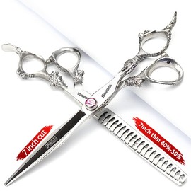 Professional Hairdressing Scissors 7/7.5/8 Inch Hairdressing Scissors Gold and Black Gold Dragon Scissors (7 Inch 2-Piece Set)