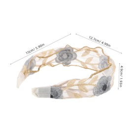 Healvian Embroidered Tulle Headband for Women Boho Style Floral Hair Accessory Wide Design for Hair Types for Weddings and Casual Attire